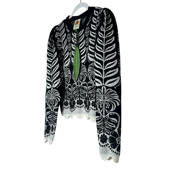 FARM rio Sweater Alnika Tropical Knit‎ Blouse Women's Médium Black Floral Crop - Picture 12 of 12